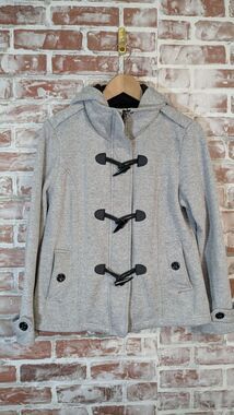 Women's Heathered Gray Hooded Toggle Duffle Coat Preppy Acadamia Old Money M